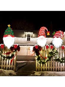 4pcs Christmas Fence Peeper - Cute Santa Claus And Dwarfs Garden Decoration, Outdoor Courtyard Signs Add Festive Joyful Atmosphere - Multicolor - View 4