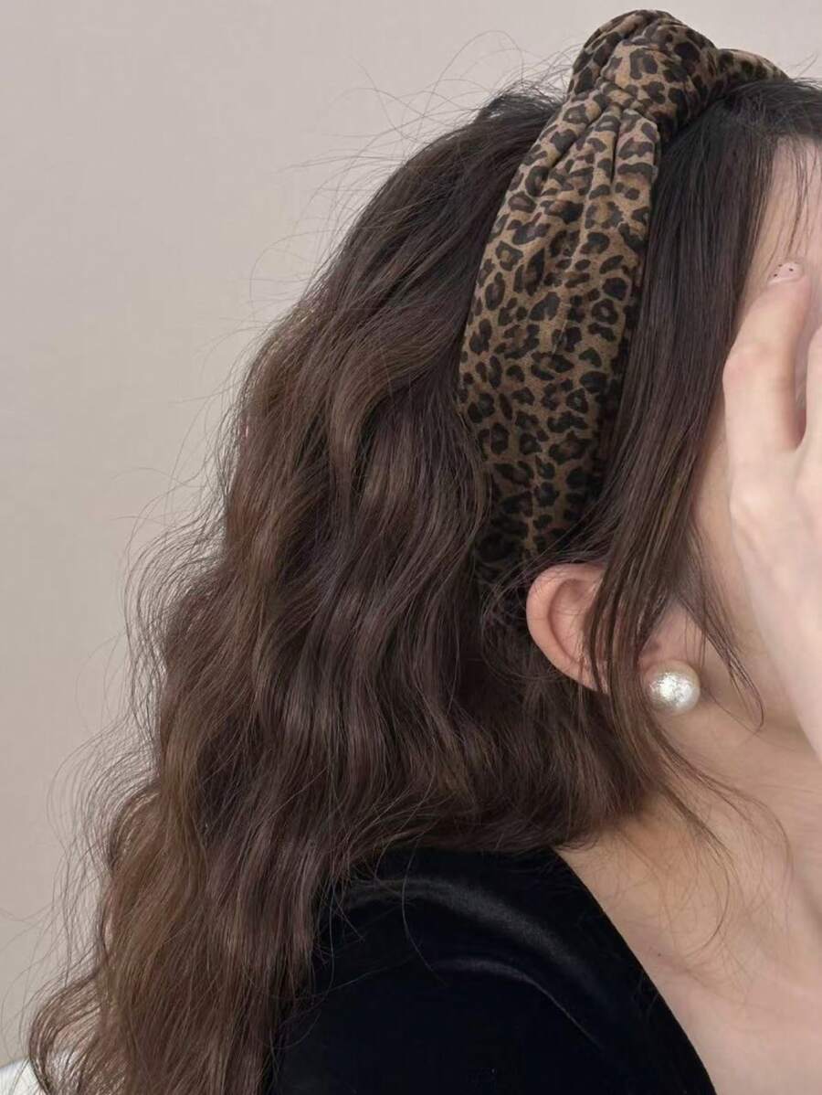 1pc Fashionable & Elegant Leopard Print Hair Band, Polyester, Vintage & Elegant Design, Suitable For All Seasons, Hairband, Hair Accessories - Multicolor - View 1