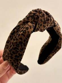 1pc Fashionable & Elegant Leopard Print Hair Band, Polyester, Vintage & Elegant Design, Suitable For All Seasons, Hairband, Hair Accessories - Multicolor - View 2
