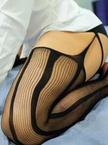 Medias de red sexys para hombres, bodys eróticos sin entrepierna - Negro - Ver 1