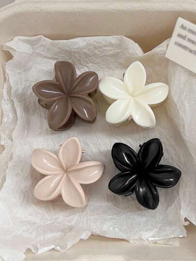 4 قطع مشابك شعر صغيرة بلون الشاي الحليبي، بشكل زهرة الداليا اللامعة، بحجم صغير 1.5 بوصة، بنهاية مطفأة، مناسبة للشاطئ والعطلات