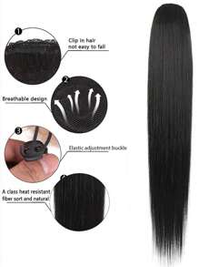 36 英寸合成长直自然合成发黑色马尾辫带抽绳，适合女性日常、派对或活动穿着 - 彩色 - 查看 5