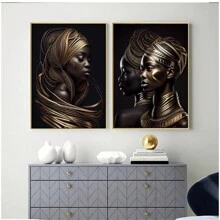 2 件套 非洲艺术墙面帆布画 人物海报印刷品 现代抽象画 客厅卧室 家居装饰 无框 - 彩色 - 查看 1