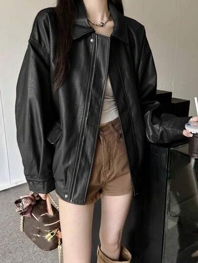 2024 Women's New Autumn American Style Fashionable Leather Jacket