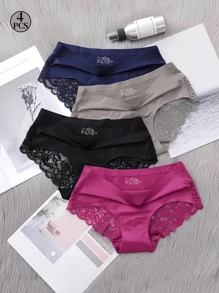 4pcs/Pack Seamless Lace Low Rise Breathable Sexy Lingerie Panties For Women - Multicolor - View 1