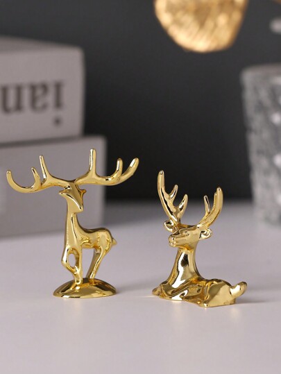 2pcs Iron Deer Decor Ornament, For Home Decoration, Living Room, Bedroom, Study, Wedding Party, Holiday Atmosphere Decoration, Valentine's Day, Wedding Gift, Best Holiday Gift, Display Rack Decor Birthday Gifts Graduation