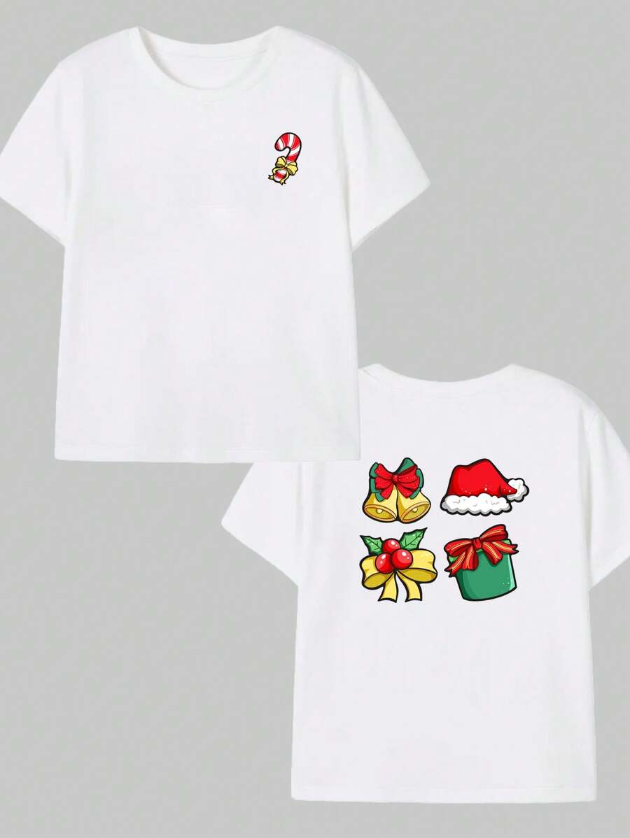 Christmas Elements Printed T-Shirt Men's Casual Fashion Blouse - trắng - Xem 1