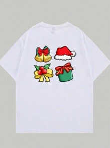 Christmas Elements Printed T-Shirt Men's Casual Fashion Blouse - trắng - Xem 3