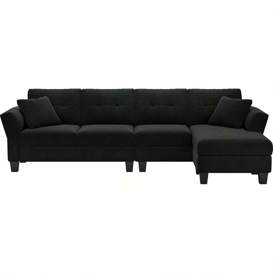 Convertible Sectional Couch Velvet L Shaped Sofa 4 Seat Sofa With
