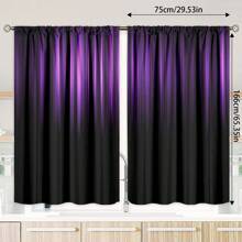 2 piezas de cortinas decorativas con estampado de degradado de negro y morado - Instalación de bolsillo para varilla, cortinas con impresión digital, material de poliéster, adecuadas para sala de estar, cocina, dormitorio, estudio, decoración del hogar | Decoración de dormitorio | Cortinas para sala de estar - Multicolor - Ver 6