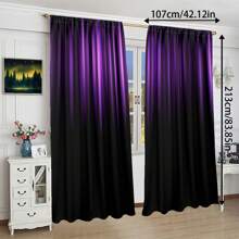 2 piezas de cortinas decorativas con estampado de degradado de negro y morado - Instalación de bolsillo para varilla, cortinas con impresión digital, material de poliéster, adecuadas para sala de estar, cocina, dormitorio, estudio, decoración del hogar | Decoración de dormitorio | Cortinas para sala de estar - Multicolor - Ver 4