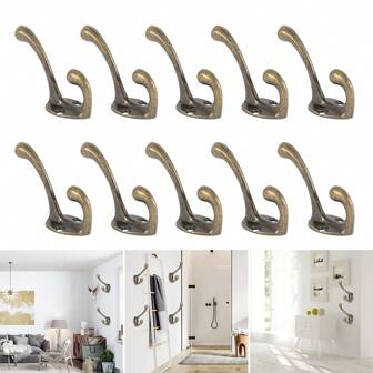10 件装重型双衣帽钩壁挂式衣帽架青铜复古衣架带 20 个螺丝适用于门上衣帽钩浴室厨房