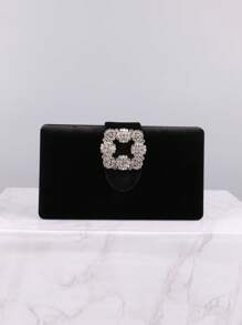 秋冬新款闪亮金丝绒金属钻石扣盒形晚宴包，迷人、优雅、精致的晚宴手拿包，时尚小方形手提包，适合派对、宴会、聚会或婚纱，可用作手提包和斜挎包，黑色晚宴包，派对女孩、女士的晚宴包，完美的派对、婚礼、舞会、晚宴/宴会，送给女性的最佳礼物 - 黑色 - 查看 7