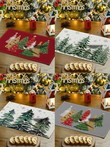 1 pièce/4 pièces/6 pièces Set de sets de table en lin de Noël avec des motifs de fête comme le sapin de Noël, le houx, le flocon de neige. Dessous de plat durables pour la table à manger, convenant pour la maison, le restaurant, la décoration de Noël