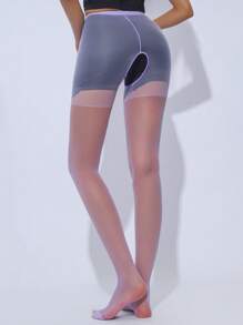 1 Pair Women's Open-Crotch Sheer Pantyhose, Super Thin Sexy Transparent, Suitable For Dancing