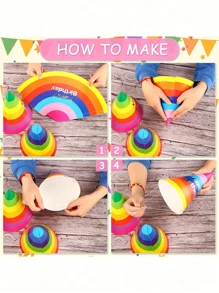 10pcs Rainbow Party Decorative Birthday Hats, Creative Triangular Hats, Home Decor, Suitable For All Birthday Party Hats, Artistic Decorative Gifts - Multicolor - View 3