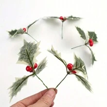 20 件圣诞冬青花配浆果和绿叶，用于圣诞装饰的人造叶子、节日派对装饰和 DIY 工艺品、圣诞家居装饰 - 彩色 - 查看 5