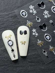 2 miếng dán trang trí móng tay hình chân dung Baroque phong cách cổ điển sang trọng đính đá Rhinestone ngọc trai hình bông tuyết tự dán phụ kiện trang trí móng tay thanh lịch cho phụ nữ - Nhiều màu - Xem 4