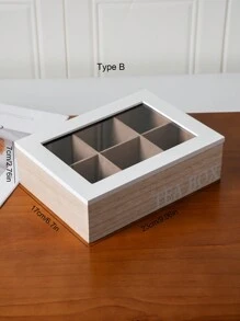 Une boîte à thé en bois avec des compartiments pour les sachets de thé et les paquets de café, avec un couvercle en verre transparent. Idéal pour la rentrée scolaire