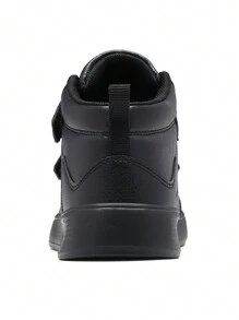 1 双儿童黑色高帮运动鞋，男童女童平底休闲运动鞋，适合学校篮球运动滑板