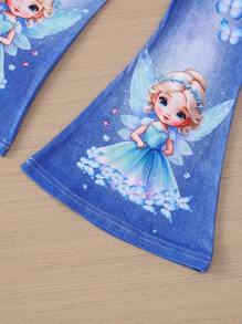 2pcs Blue Princess Butterfly Print Girls Set, Long Sleeve Top Matched With Flared Pants, Casual Wear For Autumn - Multicolor - View 7