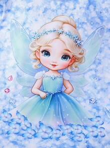 2pcs Blue Princess Butterfly Print Girls Set, Long Sleeve Top Matched With Flared Pants, Casual Wear For Autumn - Multicolor - View 4