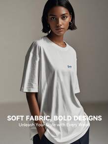 Women's Print Short Sleeve T-Shirt, Black & White Shirt, 180gsm Shirt, Crew Neck Short Sleeve T-Shirt, Breathable & Comfortable Casual Sports Fitness Tee, Casual Vintage Style, Suitable For Summer, Beach Holiday Crew Neck Short Sleeve Casual T-Shirt, Summer Tee