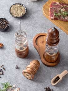 1PC/2PCS/3PCS 优质实木手动胡椒研磨器 - 适合黑胡椒、花椒和海盐 - 适合家庭和餐厅使用的理想厨房小工具 - 棕色 - 查看 5