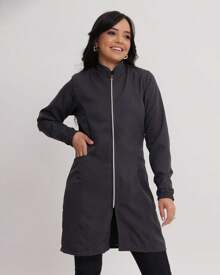 Women's Priest Collar Lab Coat - Dark Grey - View 5