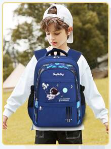 Balo tiểu học cho trẻ em từ lớp 1 đến lớp 6, từ 6 đến 12 tuổi, chống nước, nhẹ, chủ đề không gian, thiết kế dễ thương và phổ biến, sức chứa lớn - Xanh đậm - Xem 5