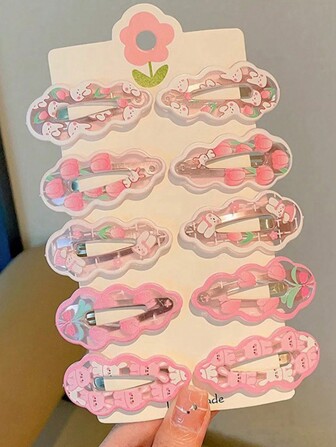 10pcs Cute Pink Rabbit Hair Clip, Bangs Clip,Side Hair Clip, Hair Accessories, Suitable For Daily Use Claw Clips Hair Claws Hair Barrettes, School Stuff, Pink Hair Clips