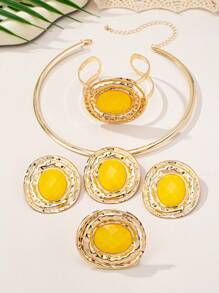 1 件/套 2025 新款欧美夸张个性金属网菱形仿珍珠戒指耳环手链项链套装，小众高端优雅百搭珠宝套装，适合女士、派对和日常佩戴，礼物 - 首飾套裝 - 查看 45