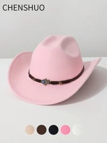 1pc Women's Solid Color Faux Wool Material, Hand-Woven Decoration, Western Cowboy Hat, Jazz Hat, Panama Hat, Suitable For Music Festival, Western Cowboy Theme Events, Retro Parties, Costume Plays, Fashion Shows, Festivals, Birthdays, Stage Performances, And Daily Wear - Top Hat - View 8