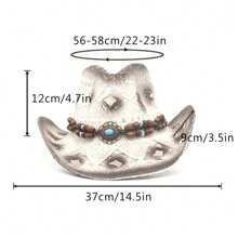Cowboy Hat Creative Curled Straw Hollow Design  Beads Chain Decoration Shade Straw Hat - White Coffee Color - View 6