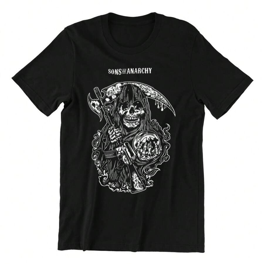 Sons Of Anarchy Skull T-Shirt Blouse Shirt Unisex 100% Cotton New Release Shipping Various Colors!! PLUS SIZE - 黑色 - 查看 1