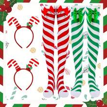 4pcs Christmas Candy Cane Headband And Socks Set, Includes 2pcs Candy Cane Headbands And 2 Pairs Of Candy Cane Knee High Socks, Suitable For Women And Girls Christmas Party Costume Prom - Multicolor - View 6