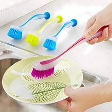 1/2/3/4pcs Suction Cup Dish Brush Set, Soft Bristle Long Handle, Kitchen & Bathroom Cleaning Brush, Suitable For Bowls, Pots, Stoves And Other Cleaning - Multicolor - View 7