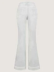 Pantalones vaqueros de cintura media estilo europeo y americano, con bolsillos y múltiples botones, de pierna acampanada para mujeres