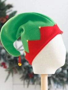 1pc Red & Green Christmas Hat, Christmas Kids Hat, Red & Green Velvet Bell Festive Party Headdress