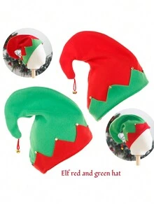 1pc Red & Green Christmas Hat, Christmas Kids Hat, Red & Green Velvet Bell Festive Party Headdress
