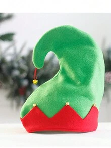 1pc Red & Green Christmas Hat, Christmas Kids Hat, Red & Green Velvet Bell Festive Party Headdress