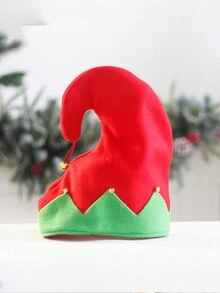 1pc Red & Green Christmas Hat, Christmas Kids Hat, Red & Green Velvet Bell Festive Party Headdress