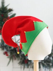 1pc Red & Green Christmas Hat, Christmas Kids Hat, Red & Green Velvet Bell Festive Party Headdress