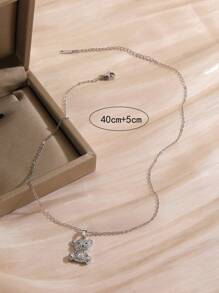 1 chiếc vòng cổ bằng thép không gỉ hình gấu Cubic Zirconia trang trí tinh tế dễ thương cho bé gái tuổi teen thời trang dự tiệc trang sức đường phố ngày lễ để đeo hàng ngày cho trẻ em quà tặng sinh nhật trở lại trường - Bạc - Xem 4