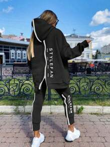 Double-Sided Zipper Front & Back Letter Print Loose Long Suit For Women