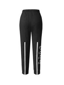 Double-Sided Zipper Front & Back Letter Print Loose Long Suit For Women