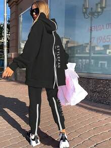 Double-Sided Zipper Front & Back Letter Print Loose Long Suit For Women