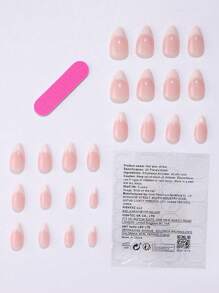 24 Pcs Short Almond-Shaped Nail Coffin Full Cover Nude Pink Ombre French False Nails With Adhesive Tabs & 1 Jelly Gel, Suitable For Daily Wear Press On Nails