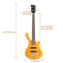 GW101 36in Small Scale Electric Bass Guitar Suit With Mahogany Body SS Pickups, Guitar Bag, Strap, Cable Red - 黃色 - 查看 7