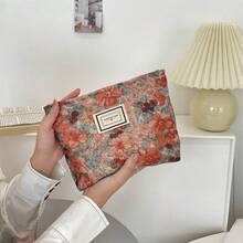 1 件化妆包复古橙花化妆包防水、口红包、女士化妆包、小包收纳化妆盒、女士旅行包、铅笔盒日常大容量化妆刷架旅行洗漱包收纳袋化妆包、铅笔袋 - 彩色 - 查看 4